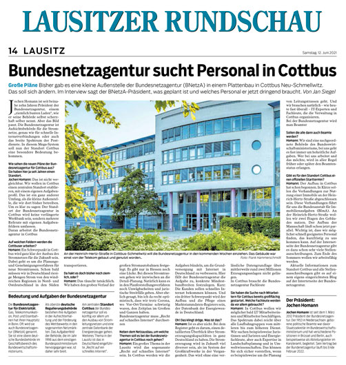 Jochen Homann: Interview mit der Lausitzer Rundschau zum neuen zentralen Standort in Cottbus