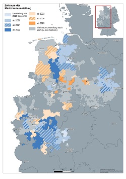 Deutschlandkarte mit gekennzeichneten Gebieten und Zeitpunkt der Marktraumumstellung Deutschlandkarte mit gekennzeichneten Gebieten und Zeitpunkt der Marktraumumstellung