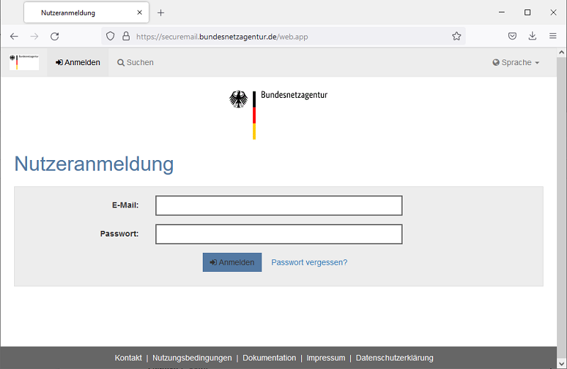 Maske der Nutzeranmeldung Maske der Nutzeranmeldung