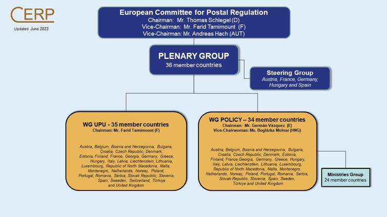 The figure shows the structure of CERP an its current working groups